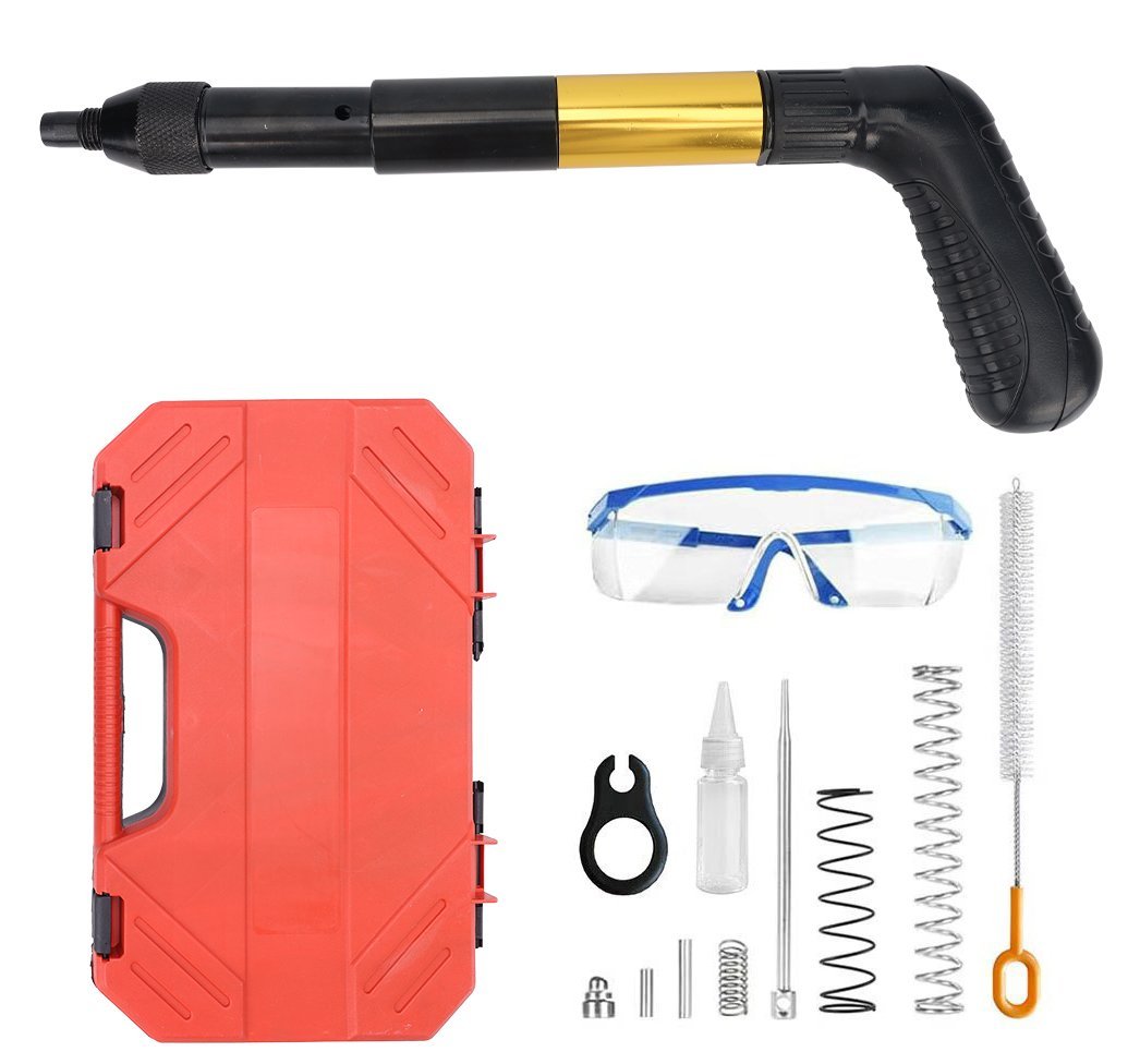 Yellow and black mini powder-actuated tool